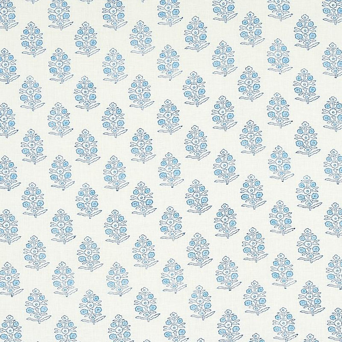 Schumacher Fabric Aditi Hand Blocked Print Blue 179360 Jacaranda 3.0" - My Fabric Connection -