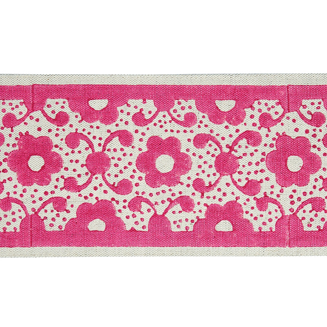 Schumacher Trim Brinda Hand Blocked Tape Pink 79122 JACARANDA LINEN 100% INDIA </p><p>Repeat: Horizontal: and Vertical: 5" (13CM) 3.5 - My Fabric Connection -