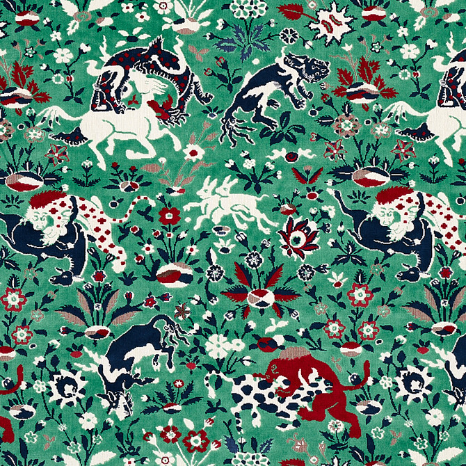 Schumacher Fabric Saint Ambrose Velvet Jade 80170 CUT & PATTERNED VELVETS COTTON 89% POLYESTER 11% BELGIUM </p><p>Repeat: Horizontal: 27" (68CM) and Vertical: 36" (92CM) 55 - My Fabric Connection -
