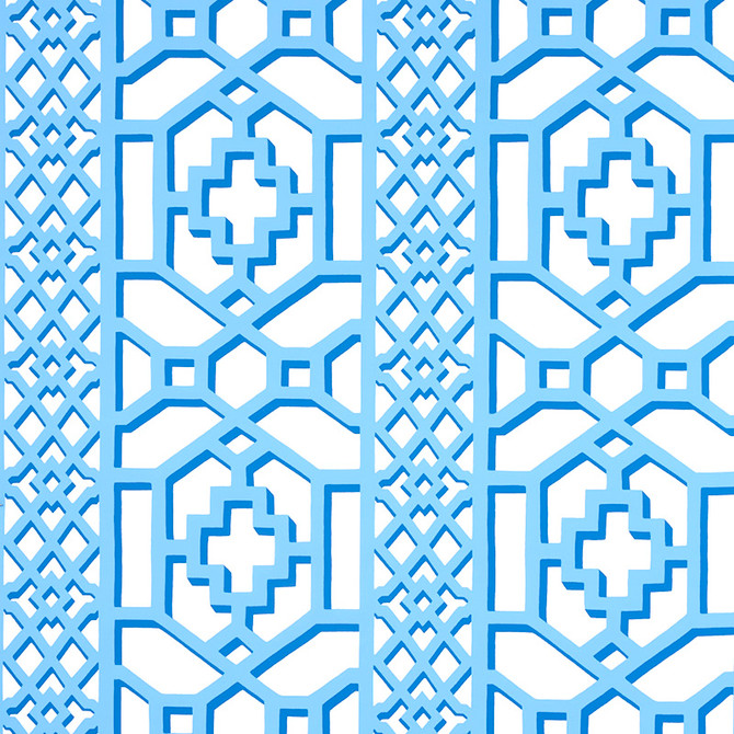 Schumacher Wallpaper Zanzibar Trellis Blue 5006947 HAPPY TOGETHER II Paper 0 PAKISTAN </p><p>Repeat: Horizontal: 27" (69CM) and Vertical: 25 1/4" (64CM) 27 - My Fabric Connection -