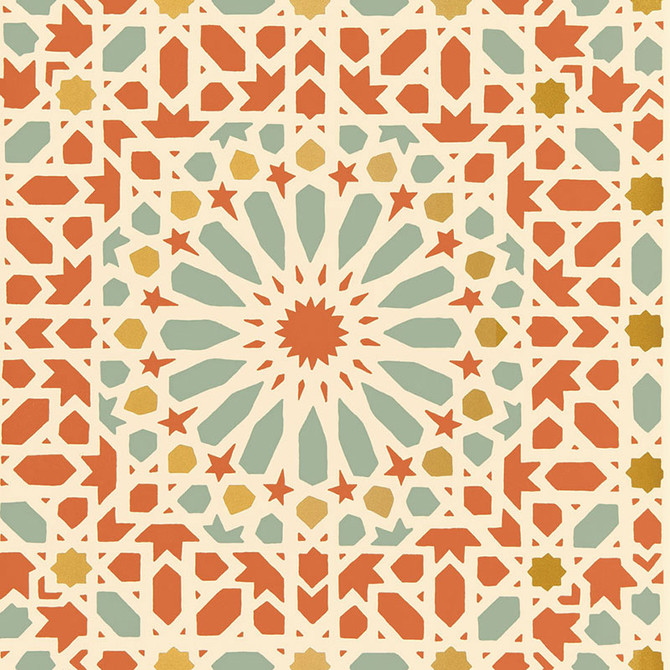 Schumacher Wallpaper Nasrid Palace Mosaic Persimmon 5005962 BYZANTIUM Paper 0 INDIA </p><p>Repeat: Horizontal: 20 1/2" (52CM) and Vertical: 20 1/2" (52CM) 20.5 - My Fabric Connection -