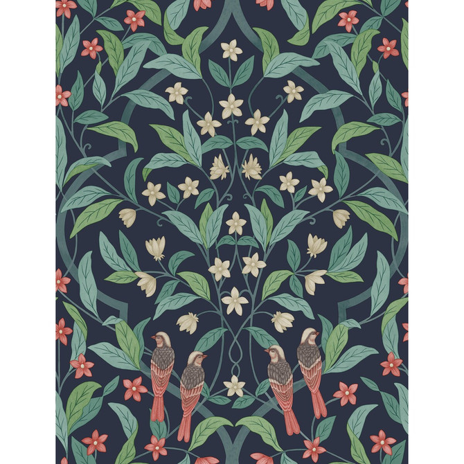 Cole & Son Wallcovering Jasmine & Serin Symphony Coral/Petrol/Ink COLE & SON SEVILLE NON WOVEN - 100% United Kingdom Horizontal: 20.5 and Vertical: 27 20.5 - My Fabric Connection -