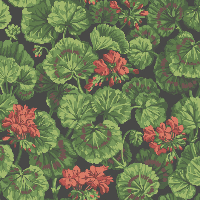 Cole & Son Wallcovering Geranium Rouge & Leaf Greens On Black COLE & SON SEVILLE NON WOVEN - 100% United Kingdom Horizontal: 20.5 and Vertical: 20.5 20.5 - My Fabric Connection -