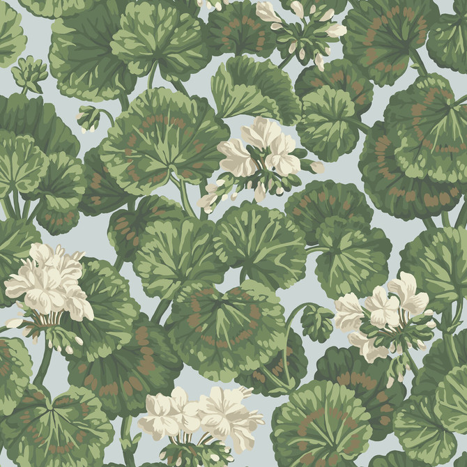 Cole & Son Wallcovering Geranium White & Sage On Seafoam COLE & SON SEVILLE NON WOVEN - 100% United Kingdom Horizontal: 20.5 and Vertical: 20.5 20.5 - My Fabric Connection -