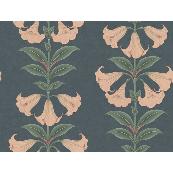 Cole & Son Wallcovering Angels Trumpet Coral & Viridian On Ink COLE & SON SEVILLE NON WOVEN - 100% United Kingdom Horizontal: 27 and Vertical: 20.5 27 - My Fabric Connection -