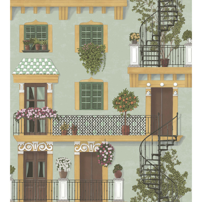 Cole & Son Wallcovering Alfaro Dark Ochre & Forest Green/Duck Egg COLE & SON SEVILLE NON WOVEN - 100% United Kingdom Horizontal: 27 and Vertical: 30 27 - My Fabric Connection -