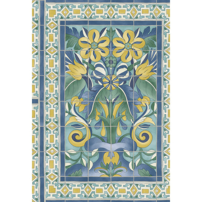 Cole & Son Wallcovering Triana Canary Yellow & China Blue On Teal COLE & SON SEVILLE NON WOVEN - 100% United Kingdom Horizontal: 20.5 and Vertical: 30 20.5 - My Fabric Connection -