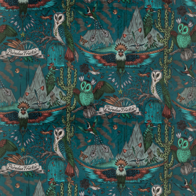 Clarke And Clarke Fabric Frontier Velvet Teal Fabric POLYESTER - 100% Spain HEAVY </p><p>Repeat: H: 54, V: 29.1 55 - My Fabric Connection -