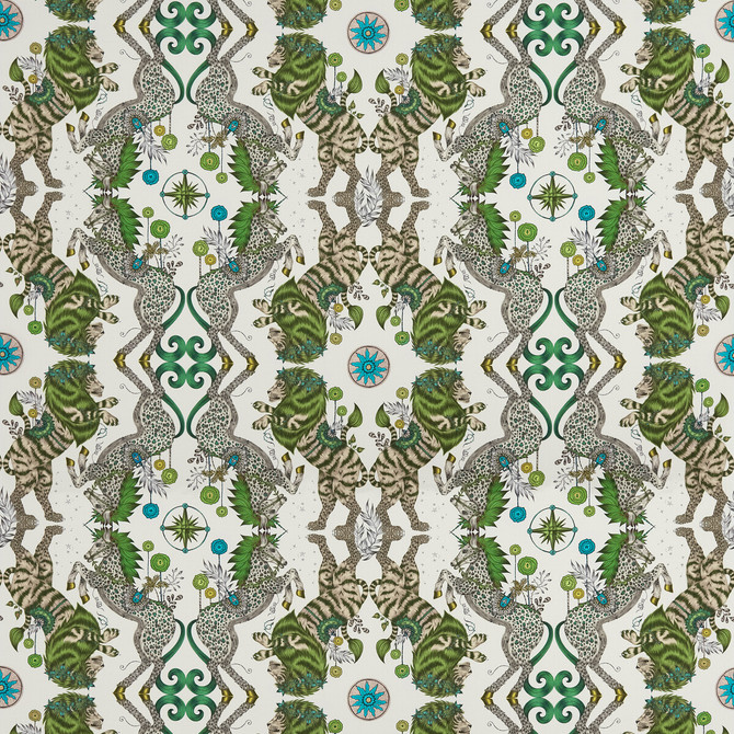 Clarke And Clarke Fabric Caspian Satin Lime WILDERIE BY EMMA J SHIPLEY FOR C&C COTTON - 100% United Kingdom HEAVY Horizontal: 27 and Vertical: 24.61 54 - My Fabric Connection -