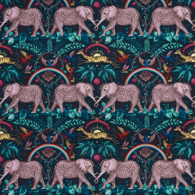 Clarke And Clarke Fabric Zambezi Satin Navy WILDERIE BY EMMA J SHIPLEY FOR C&C COTTON - 100% United Kingdom HEAVY Horizontal: 27 and Vertical: 21.78 54 - My Fabric Connection -