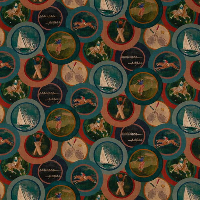 Mulberry Fabric Sporting Life Teal MULBERRY LONG WEEKEND VISCOSE - 67%;LINEN - 33% United Kingdom Horizontal: 18.124 and Vertical: 16.548 54.372 - My Fabric Connection -