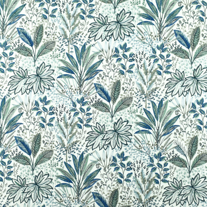 Greenhouse Fabric S2678 Lagoon 73% Polyester, 27% Cotton W/ 100% Viscose Embroidery India 9,000 double rubs </p><p>Repeat: 13" H, 18" V 52" - My Fabric Connection -
