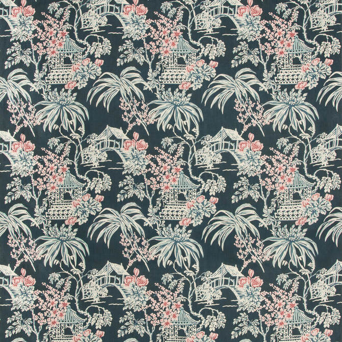 Brunschwig & Fils Fabric Tongli Print Midnight Fabric LINEN - 100% United Kingdom MEDIUM </p><p>Repeat: H: 18, V: 22.36 54 - My Fabric Connection -