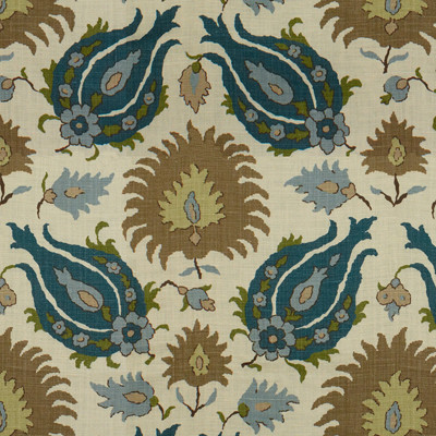 Brunschwig & Fils Fabric Kashmiri Linen Print Teal Blue/Taupe Fabric LINEN - 100% France LIGHT </p><p>Repeat: H: 26.77, V: 28.35 53.54 - My Fabric Connection -