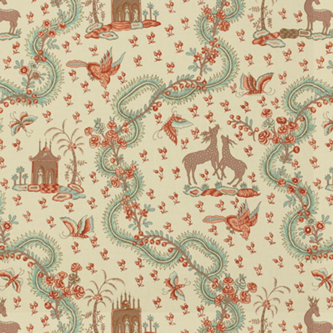 Brunschwig & Fils Fabric Pondichery Turquoise Fabric COTTON - 100% France </p><p>Repeat: H: 16.5, V: 16 48.5 - My Fabric Connection -