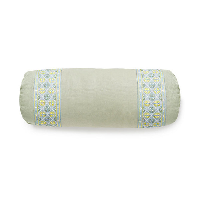 The House of Scalamandre
 Pillow Toscana/Hansel Tape Bolster/Sea Mist / Summer Breeze Sc 0044Btoscpill 100% LINEN USA Horizontal: and Vertical: - My Fabric Connection -