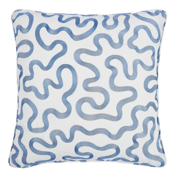 Schumacher Pillow Riley 18" Navy On Ivory Pillow Smith Street 90% Linen, 10% Viscose 18 - My Fabric Connection -