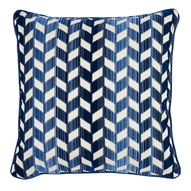 Schumacher Pillow Chevron Strie Velvet 18" Lapis Pillow Cut & Patterned Velvets 55% Polyester, 45% Cotton 18 - My Fabric Connection -