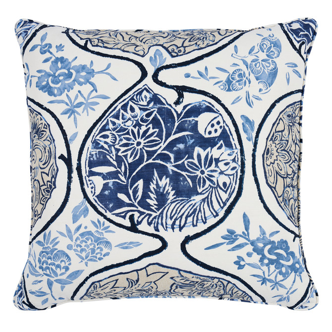 Schumacher Pillow Katsugi 22" Blues Pillow Exuberant Prints 55% Linen, 45% Cotton 22 - My Fabric Connection -