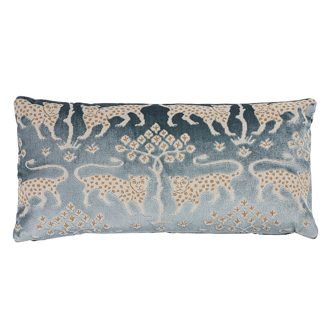 Schumacher Pillow Woodland Leopard Velvet Mineral & Gold Pillow Cut & Patterned Velvets 75% Viscose, 13% Cotton 24 - My Fabric Connection -
