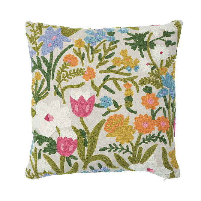 Schumacher Pillow Crewel Garden 20" Multi Pillow EXQUISITE EMBROIDERIES 80% Linen, 20% Cotton 20 - My Fabric Connection -
