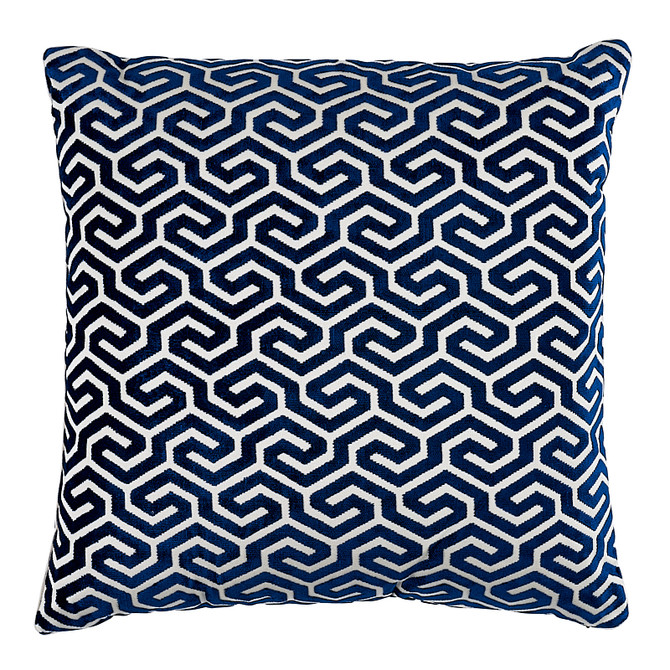 Schumacher Pillow Ming Fret Velvet 20" Navy Pillow Cut & Patterned Velvets 54% Cotton, 46% Viscose 20 - My Fabric Connection -