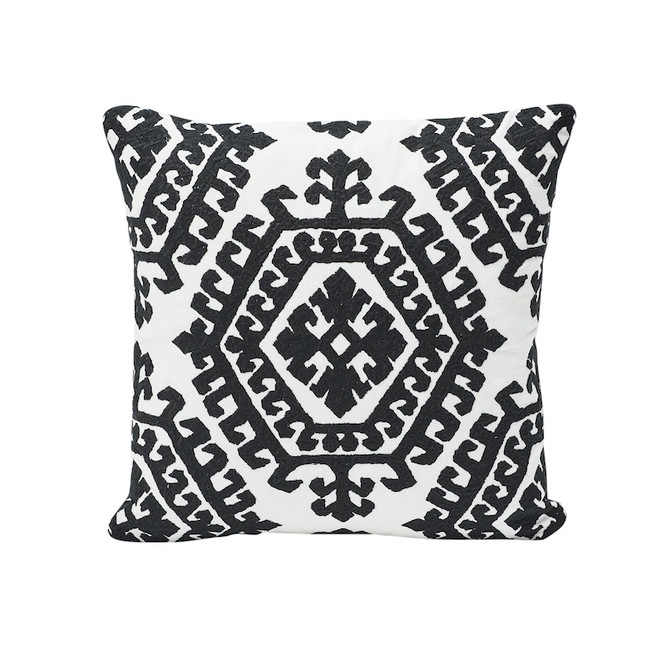 Schumacher Pillow Omar Embroidery 18" Black Pillow CARAVANNE 46% Polyester, 28% Linen 18 - My Fabric Connection -