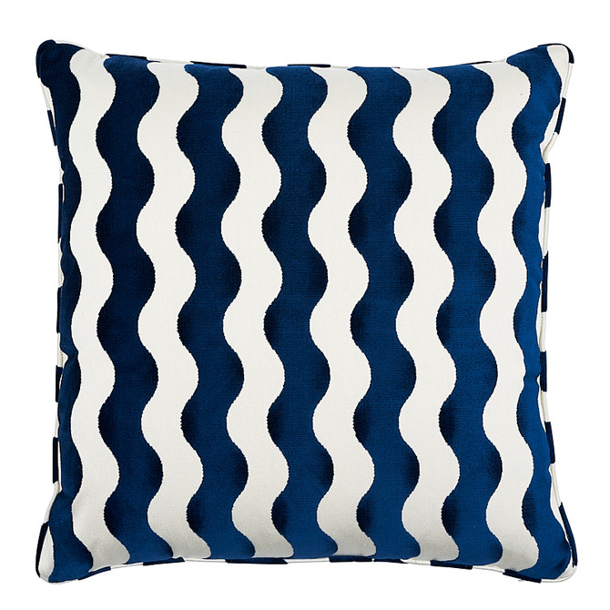 Schumacher Pillow The Wave 24" Navy Pillow Miles Redd 66% Cotton, 34% Rayon 24 - My Fabric Connection -
