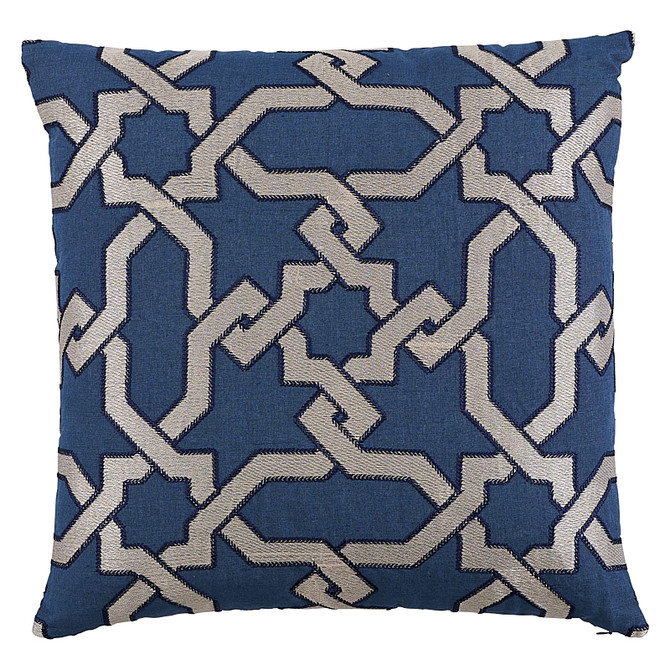 Schumacher Pillow Cordoba Embroidery 22" Indigo Pillow AU NATUREL 56% Linen, 34% Viscose Rayone 22 - My Fabric Connection -