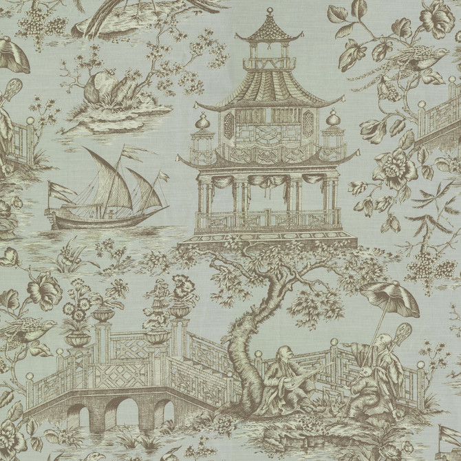 Williamsburg Fabric Chinoiserie Toile Spa 750700 - 100% Cotton PERU Horizontal: 27 and Vertical: 36 54 - My Fabric Connection -