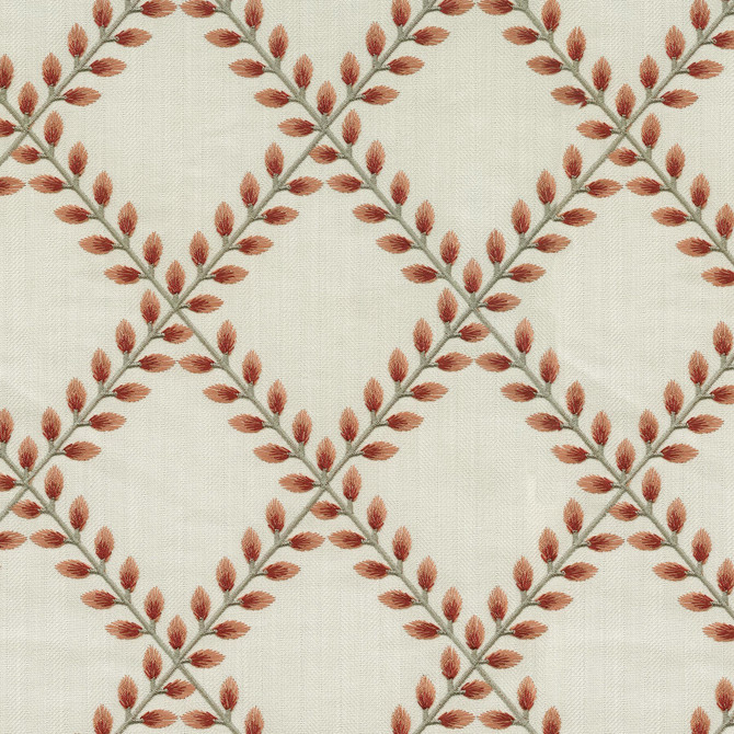 PKL Studio Fabric Clover Lane Emb Coral 410570 Base 100% Polyester Emb 100% Viscose India 51000 Horizontal: 5.38 and Vertical: 6.25 55 - My Fabric Connection -