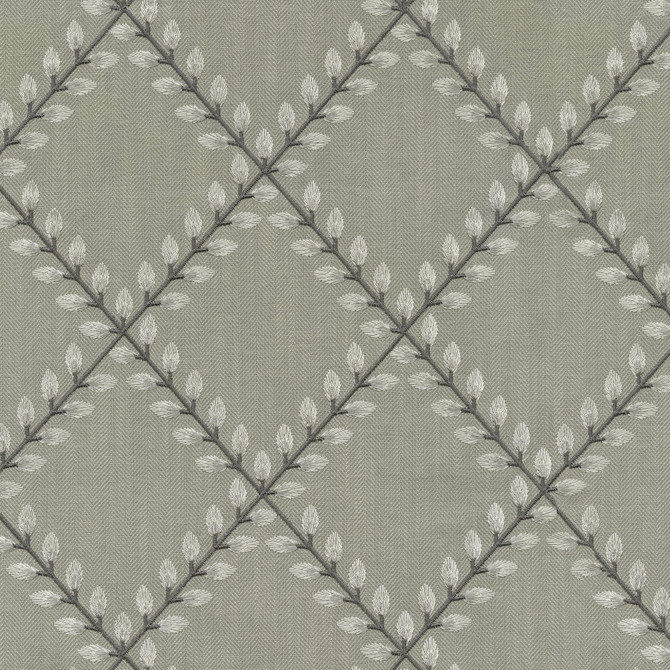 PKL Studio Fabric Clover Lane Emb Smoke 410574 Base 100% Polyester Emb 100% Viscose India 51000 Horizontal: 5.38 and Vertical: 6.25 55 - My Fabric Connection -