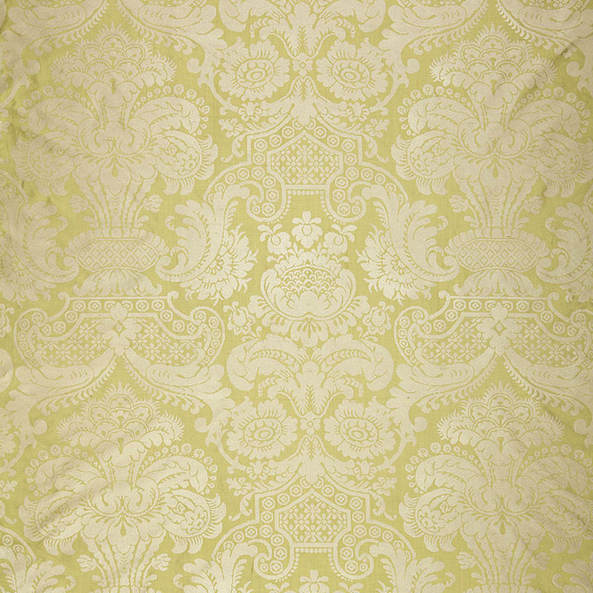 Schumacher Fabric Padova Damask Print Celadon 174421 Fabric SILK 100% INDIA </p><p>Repeat: H: HORZ. 26" (66CM), V: VERT. 24 1/2" (62CM) 50.875 - My Fabric Connection -