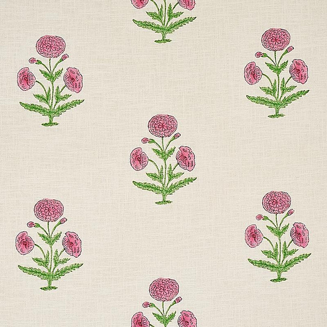 Schumacher Fabric Poppy Hand Block Print Rose & Grass 179842 Molly Mahon 8.88" - My Fabric Connection -