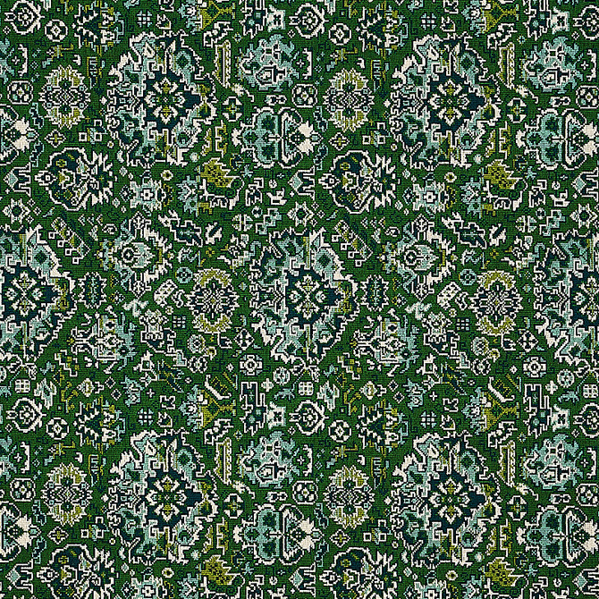 Schumacher Fabric Pallay Epingle Emerald 80620 Fabric COTTON 91% BELGIUM </p><p>Repeat: H: HORZ. 13 2/5" (34CM), V: VERT. 18 8/9" (48CM) 53.5 - My Fabric Connection -