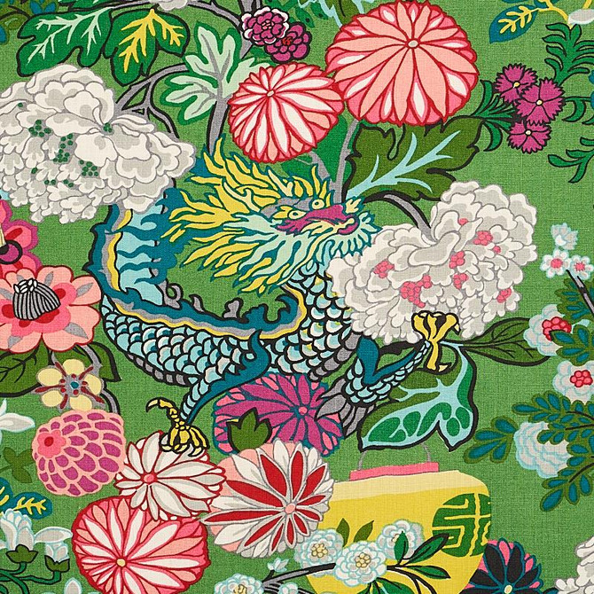 Schumacher Fabric Chiang Mai Dragon Jade 173277 Exuberant Prints 27.0" - My Fabric Connection -