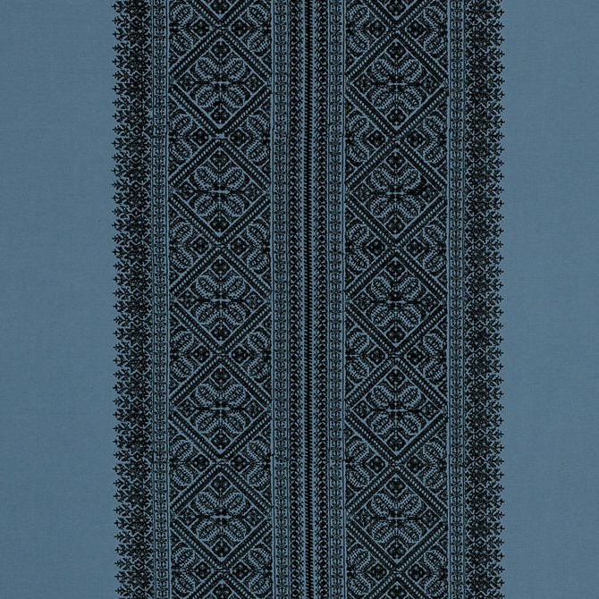 Schumacher Fabric Toledo Midnight 69731 Fabric COTTON 40% INDIA </p><p>Repeat: H: HORZ. 26 1/2" (67CM) , V: VERT. 4 1/2" (11CM) 58 - My Fabric Connection -