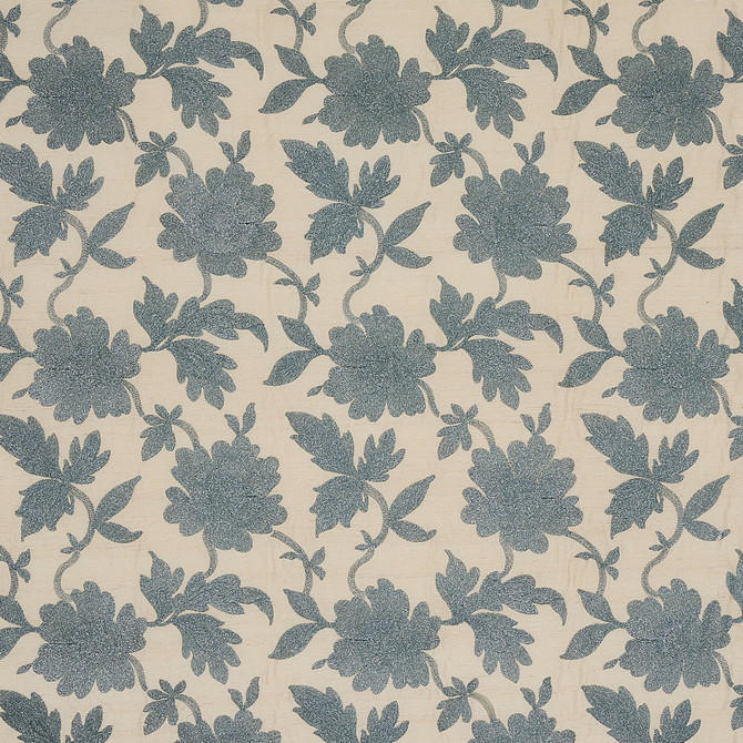 Schumacher Fabric Moon Garden Embroidery Blue 66853 Fabric SILK 100% INDIA </p><p>Repeat: H: VERT. 12 4/5" (33CM), V: VERT. 11" (28CM) 53" (135CM) - My Fabric Connection -
