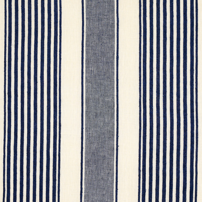 Schumacher Fabric Summerville Linen Stripe Navy 66095 Fabric LINEN 100% </p><p>Repeat: H: HORZ. 13 1/2" (34CM), V: 54 - My Fabric Connection -