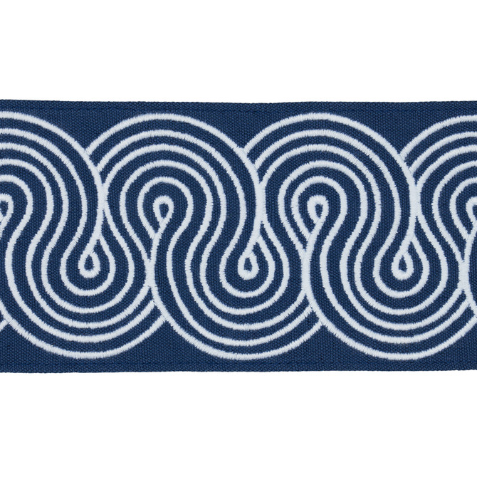 Schumacher Fabric Giraldi Embroidered Trim White On Navy 81253 Fabric LINEN 90% </p><p>Repeat: H: , V: 27 - My Fabric Connection -