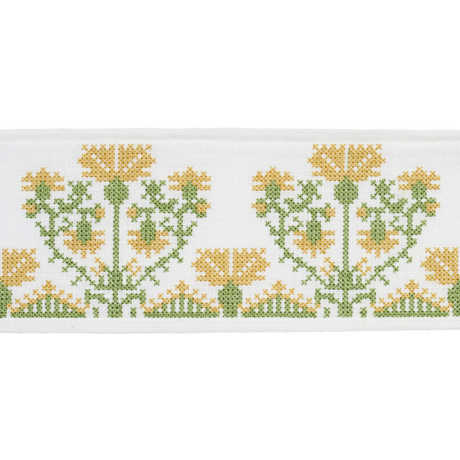 Schumacher Fabric Custis Embroidered Tape Marigold 81663 Fabric LINEN 100% INDIA </p><p>Repeat: H: 0, V: 0 3 1/2" (9CM) - My Fabric Connection -