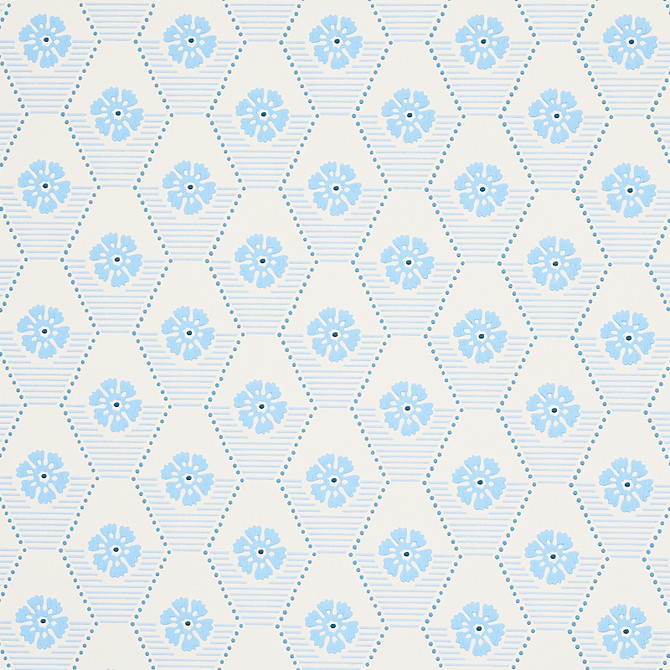 Schumacher Wallcovering Hive Bloom Blues 5013161 Wallcovering Paper UNITED KINGDOM </p><p>Repeat: H: VERT. 4 1/2" (11CM), V: VERT. 4 1/2" (11CM) 27 - My Fabric Connection -