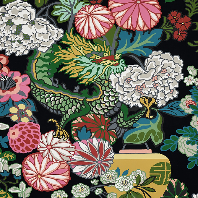 Schumacher Wallcovering Chiang Mai Dragon Ebony 5001065 Wallcovering Paper UNITED STATES OF AMERICA </p><p>Repeat: H: HORZ. 27" (69CM) , V: VERT. 45 3/4" (116CM) 27 - My Fabric Connection -