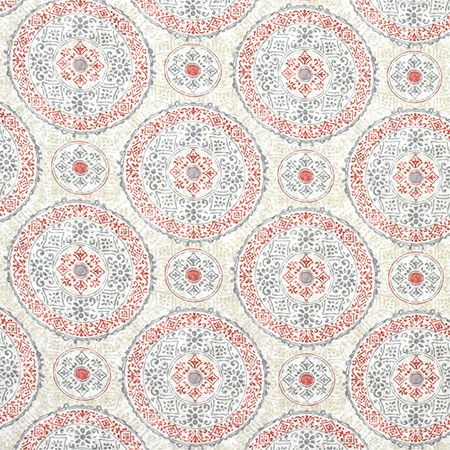 Place Setting Coral by Carole Designer Fabric Artisan 100% Cotton PAKISTAN 50,000 Wyzenbeek Double Rubs 12 1/2" V, 13 1/2" H HD 55" - Swanky Fabrics -