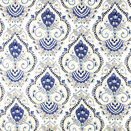 Kings North Indigo by Carole Designer Fabric Bluebell 67% Viscose, 33% Linen Spain 15,000 Wyzenbeek Double Rubs 13 1/2" V, 13 1/2" H HD 54" - Swanky Fabrics -