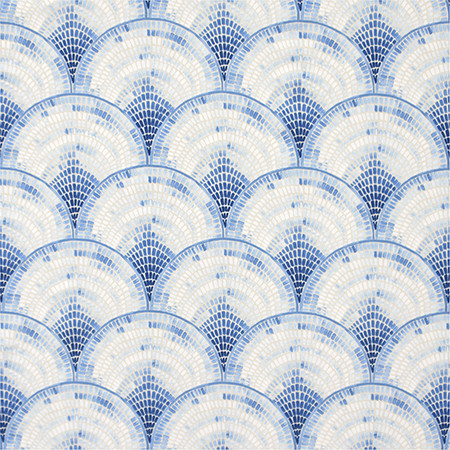 Mosaic Fan Bluebell by Carole Designer Fabric Bluebell 100% Cotton-Soil Repellent Pakistan 50,000 Wyzenbeek Double Rubs 9" V, 9" H HD 56.5" - Swanky Fabrics -