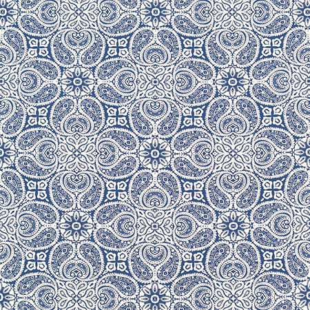 Carole Fabric Paisley Connections Navy Bluebell 100% Cotton-Soil Repellent Pakistan 12 1/2" V, 13 1/2" H HD 56.5" - My Fabric Connection -