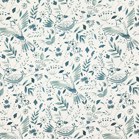 Bird Lover Spa by Carole Designer Fabric Dewdrop 100% Cotton Spain 30,000 WYZENBEEK DOUBLE RUBS 27" V, 13 1/2" H HD 54" - Swanky Fabrics -