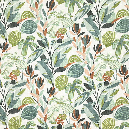 Leaf It Out Seafoam by Carole Designer Fabric Dewdrop 100% Cotton-SSR Pakistan 12,000 WYZENBEEK DOUBLE RUBS 25" V, 13 1/2" H HD 54" - Swanky Fabrics -
