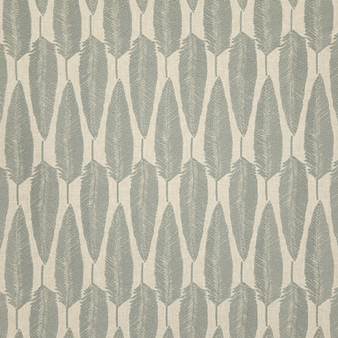 Carole Fabric Lucky Feather Mineral Dewdrop Base: 70% Polyester, 30% Cotton. Embr: 100% Polyester India 9 1/4" V, 3 3/4" H 54" - My Fabric Connection -